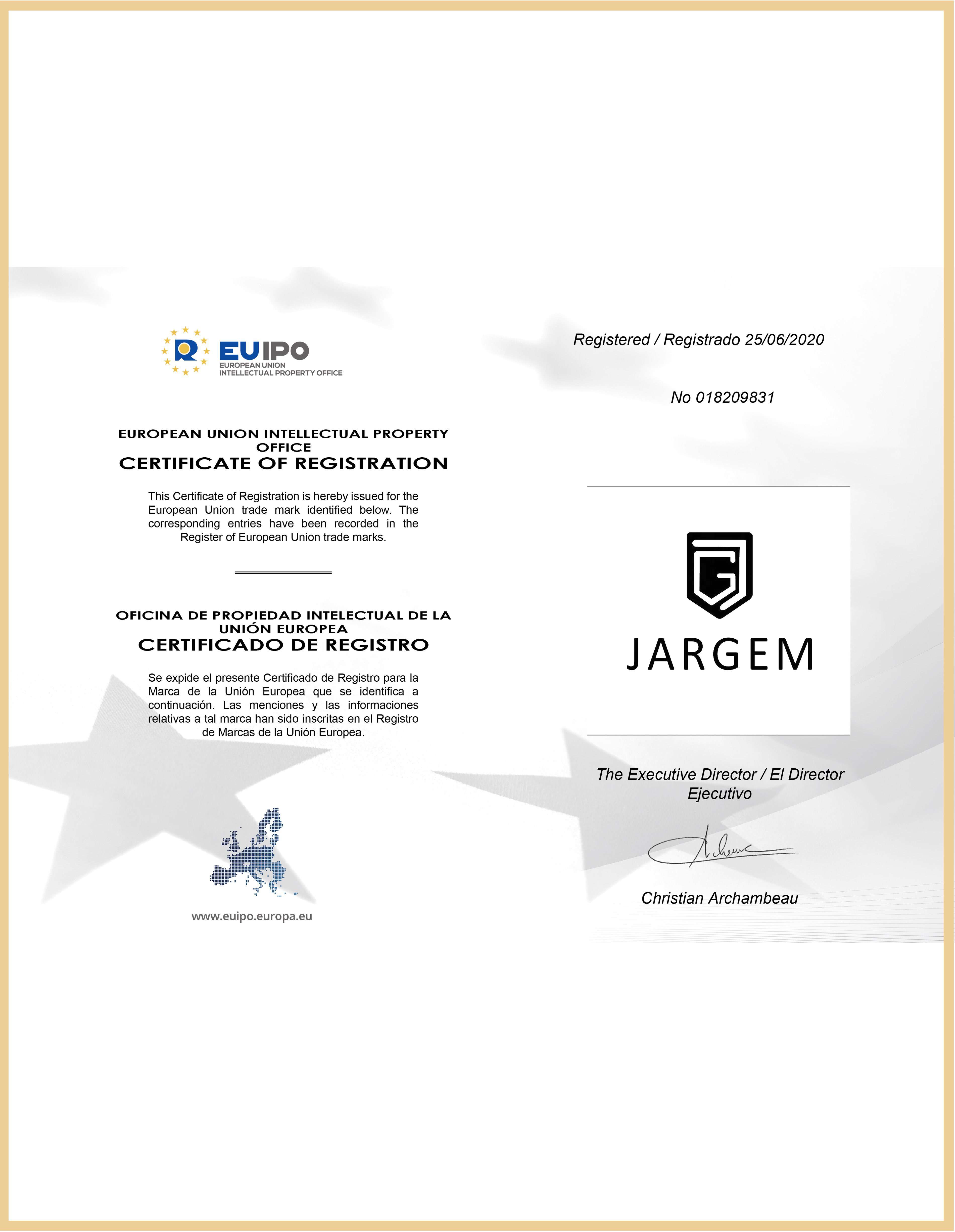 Certificate of JARGEM Brand