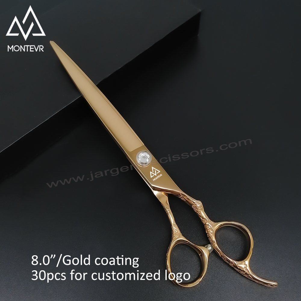 8.0 Inch Gold Coating Dog Grooming Scissors Pattern Handle Pet Grooming Scissors Kit Products Fine Cutting